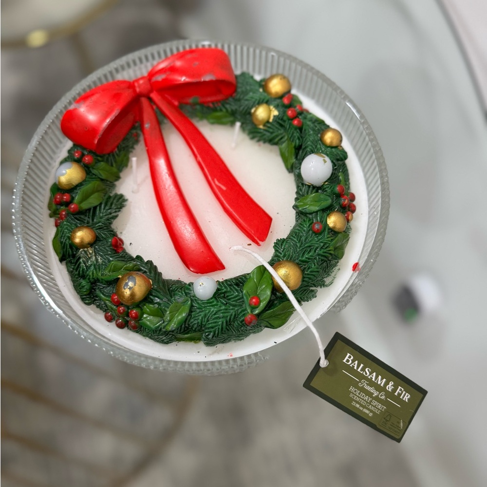 Holiday Candle with Red and Green Accents